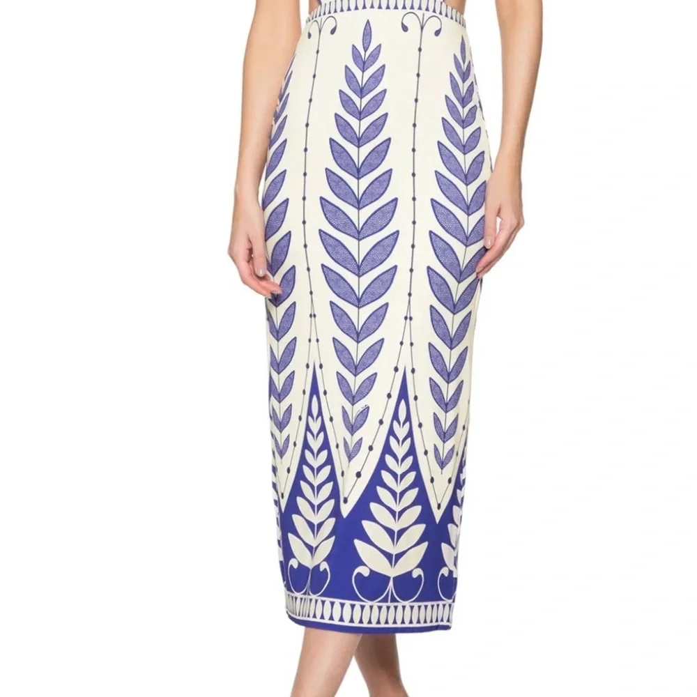 FARM Rio White and Periwinkle Cutout Halter Dress - Picture 2 of 6
